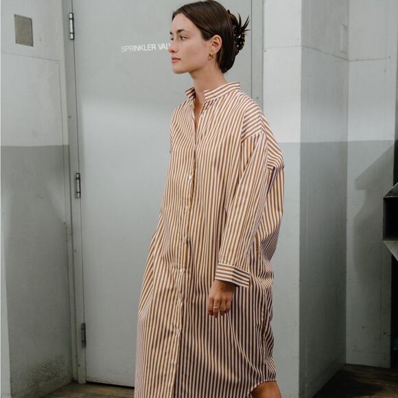 PRIORY Aise Dress Striped Poplin Burnt Orange / White in M/L​​​​ - Picture 1 of 7